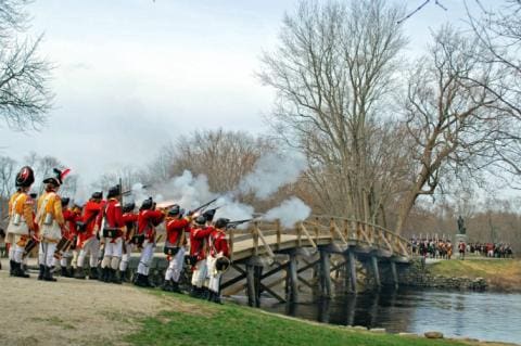reenactment at the old north bridge