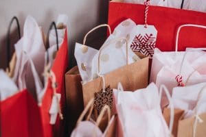 Photo of shopping bags with holiday tissue paper